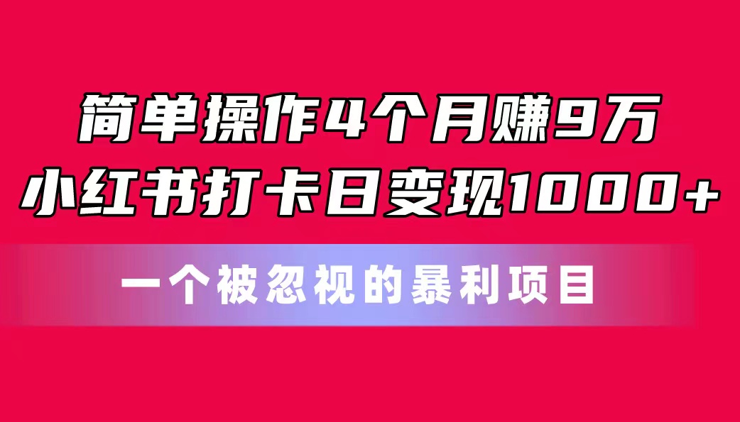 （11048期）易操作4个月赚9万！小红书的打卡签到日转现1000 ！一个被忽略的暴力新项目