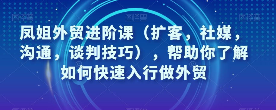 王熙凤出口外贸升阶课（拓客，社交媒体，沟通交流，谈判策略），帮助自己了解如何迅速入门做跨境电商