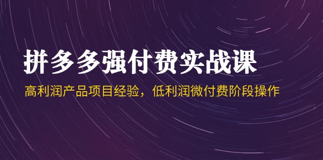 （14874期）拼多多平台强付钱实战演练课-44期，高利润产品工作经验，低利润微付钱环节实际操作