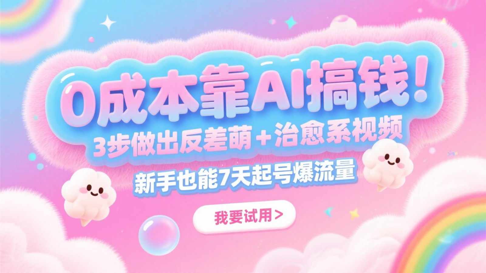 0成本费靠AI弄钱！3步作出反差 治愈系动漫短视频，初学者也可以7天养号爆总流量，月入5个数