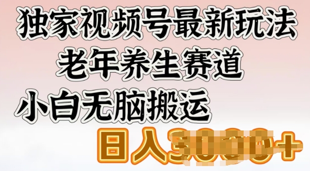 原创视频号全新游戏玩法，老年养生跑道，新手没脑子运送，日入好几张