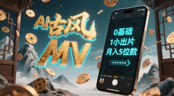 AI一键生成古风音乐MV，0视频剪辑基本1钟头出菲林，多种多样变现渠道，一部手机月入5个数