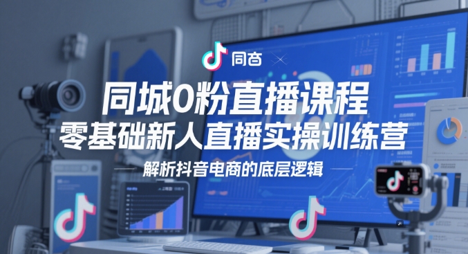 同城网0粉网上课程，零基础新人直播实操训练营，分析抖音直播带货的底层思维