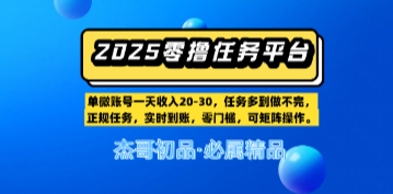 【零撸赚钱平台第二期】单账户一天工资20，任务多多到写不完，即时到账，零门槛，可引流矩阵实际操作