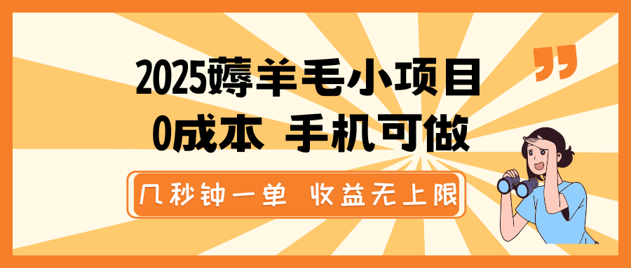 2025撸羊毛小程序，0成本费 手机能做，几秒一单，盈利无限制