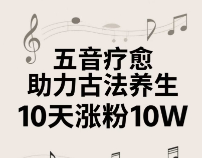 古方五音健康养生实例教程，五音治愈的小视频制作方式，2-4钟头就能搞定，创作者10天增粉10W