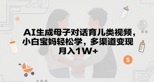 AI形成母子对话育儿教育类视频，新手宝妈妈轻松学习，多种渠道转现，月入1W